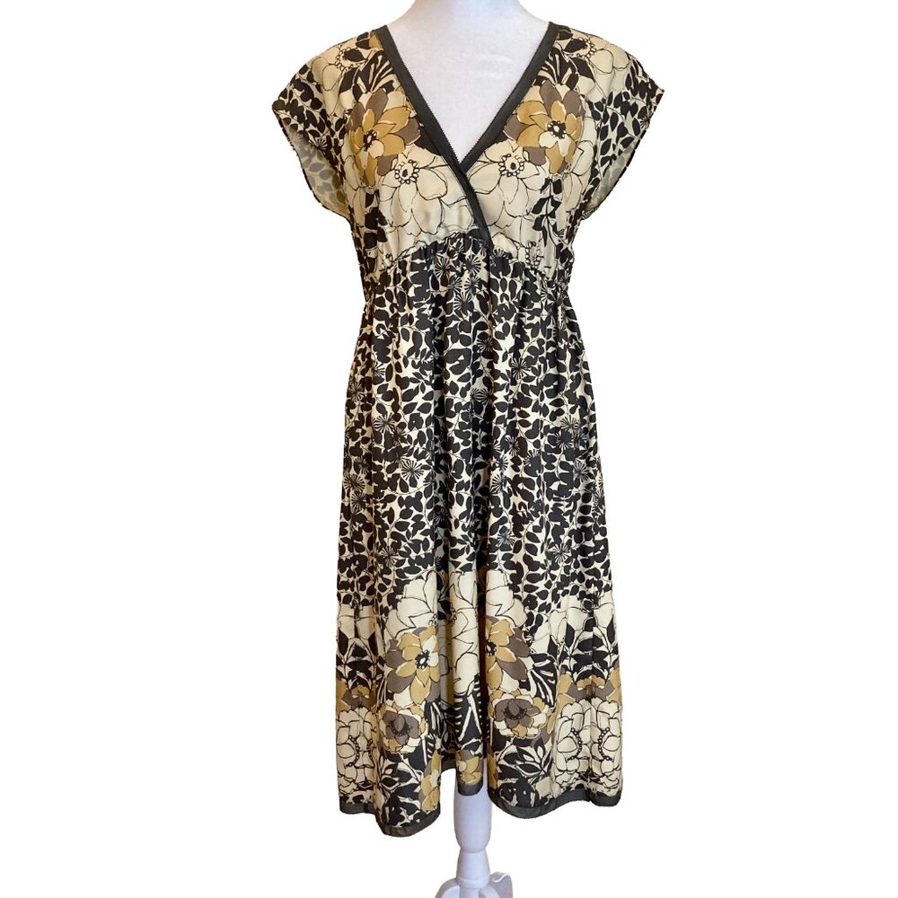 Halogen Empire Waist Dress – Gray, Yellow & Champagne – Size S